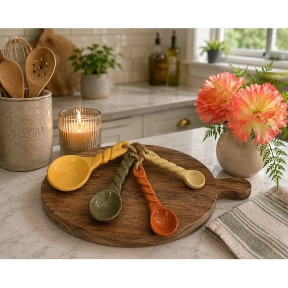 Vintage Artimino Tuscan Countryside Ironstone Stoneware Set Measuring Spoons EUC